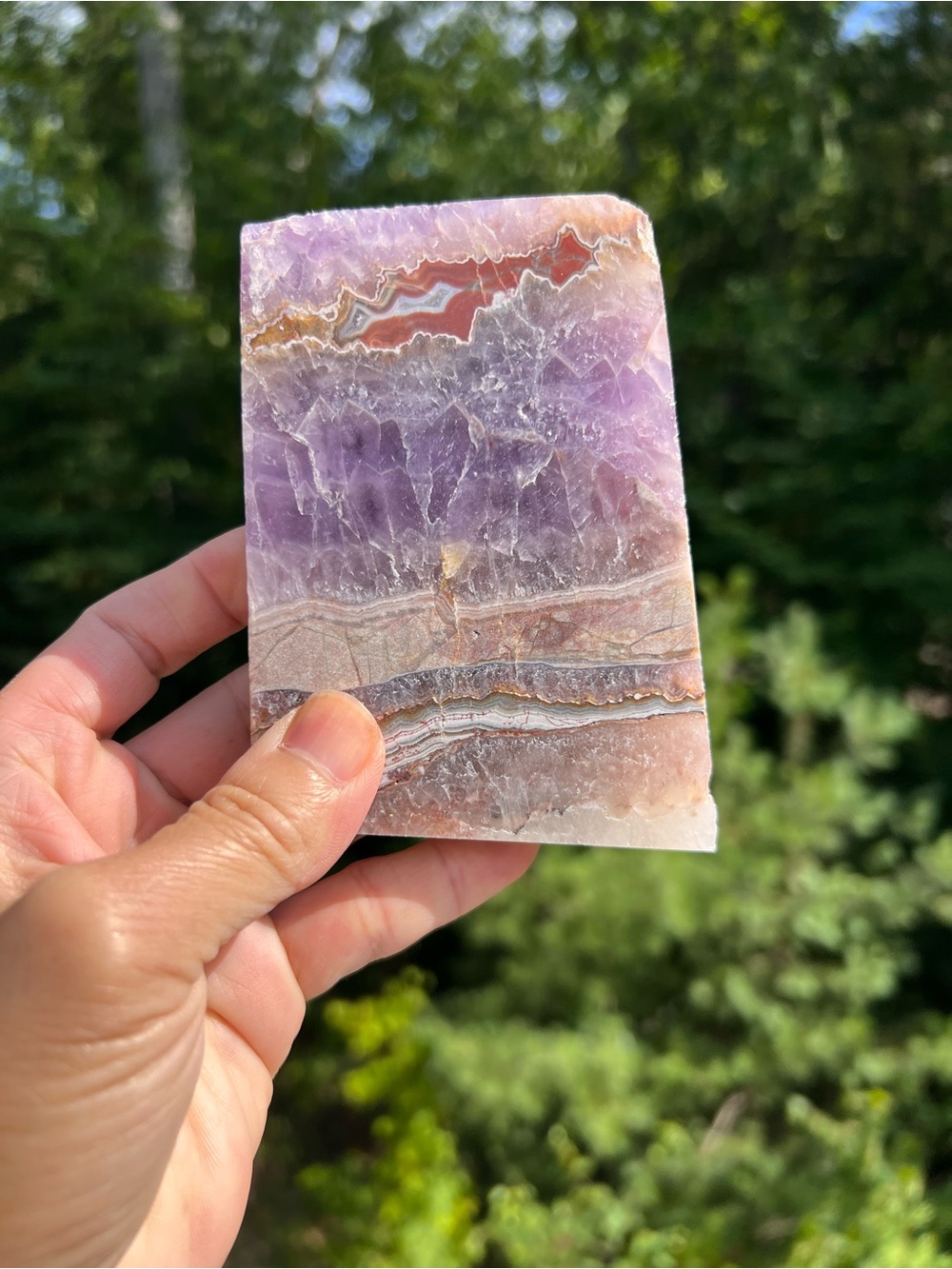 Amethyst (8) lace agate slab with stand | crystal